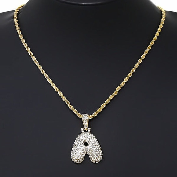 ☃️BOGO50%☃️🆕✨GOLD M✨BUBBLE LETTER INITIAL NECKLACE - Picture 9 of 16